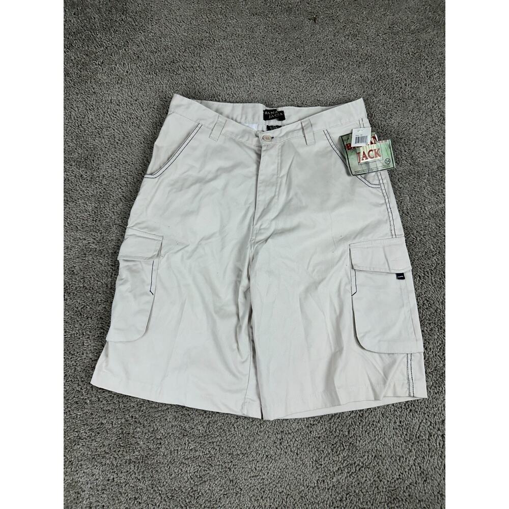 Banana Jack Shorts mens 34 Ivory Cargo Pockets Polyester Cotton Blend Vintage**